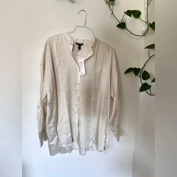 Eileen Fisher NWT 100% Silk Boxy Bone Button Up Large - Picture 5 of 14